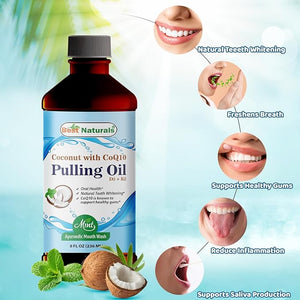 Best Naturals Coconut Oil Pulling with Vitamin D3, E, K2 & COQ10-8 Fl OZ Helps with Fresh Breath, Teeth & Gum Health - Made with Essential Oils