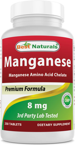 Best Naturals Manganese (Manganese Amino Acid Chelate) 8 mg- 250 Tablets