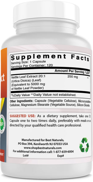 Best Naturals Nettle Leaf Extract 5000 mg Equivalent Per Serving- 120 Capsules