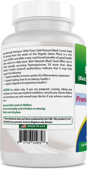 Best Naturals Black Seed (Black Cumin Seed Extract 10:1) 7500 mg Equivalent- 120 Capsules