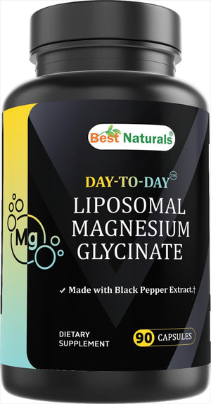 Best Naturals Day to Day Best Naturals Liposomal Magnesium Glycinate Supplement with Black Pepper Extract, Chelated Magnesium Glycinate Capsules, Non-GMO Vegan Formula, 90 Capsules