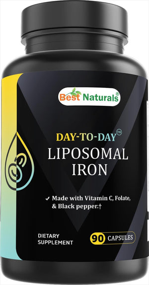 Best Naturals Day-to-Day Liposomal Iron as Ferrous Fumarate 65 mg, Made with Vitamin C, Folate & Black Pepper 90 Veg Capsules