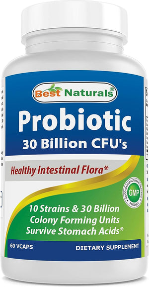 Best Naturals Probiotic 10 Strains & 30 Billion CFU's 60 Vegetarian Capsules