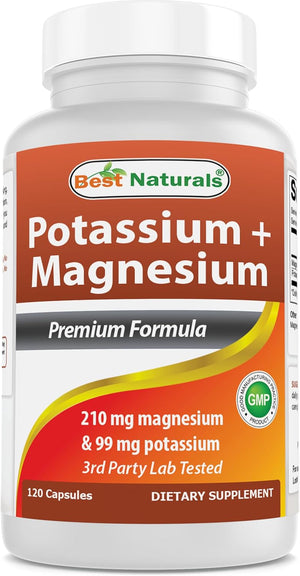 Best Naturals Potassium (99 mg) + Magnesium (210 mg) Per Serving - 120 Capsules - Non-GMO, Gluten-Free