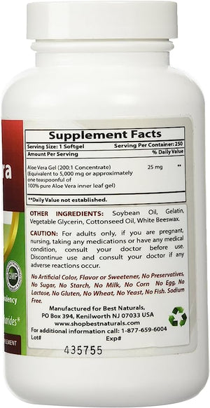 Best Naturals Aloe Vera Gel 5000 mg 250 Softgels