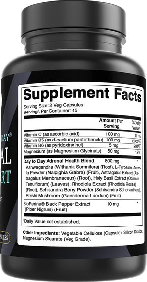 Best Naturals Day-to-Day Adrenal Support Supplements - 90 Veg Capsules - Made with Ashwagandha, L-Tyrosine, Magnesium, Rhodiola & Holy Basil & Bioperine