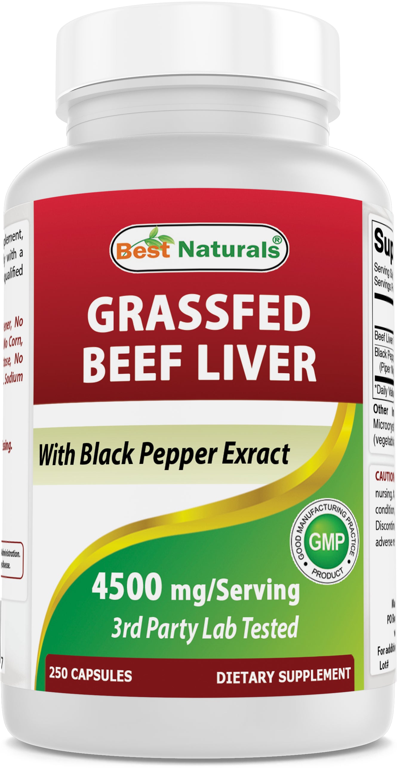 Best Naturals Grass Fed Beef Liver Capsules 4500mg 250 Count ...