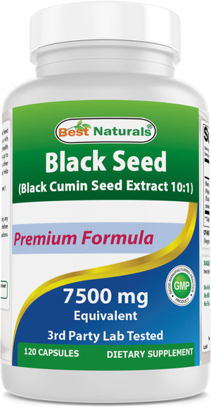 Best Naturals Black Seed (Black Cumin Seed Extract 10:1) 7500 mg Equivalent- 120 Capsules