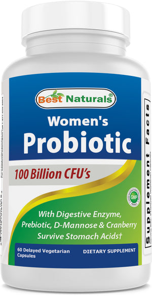 Best Naturals Probiotics for Women 100 Billion CFU - 10 Strains + Prebiotics Fiber + Digestive Enzyme Blend + Women's Health Herbal Blend - Immune, Digestive & Gut Health - 60 Deleyaed Capsules