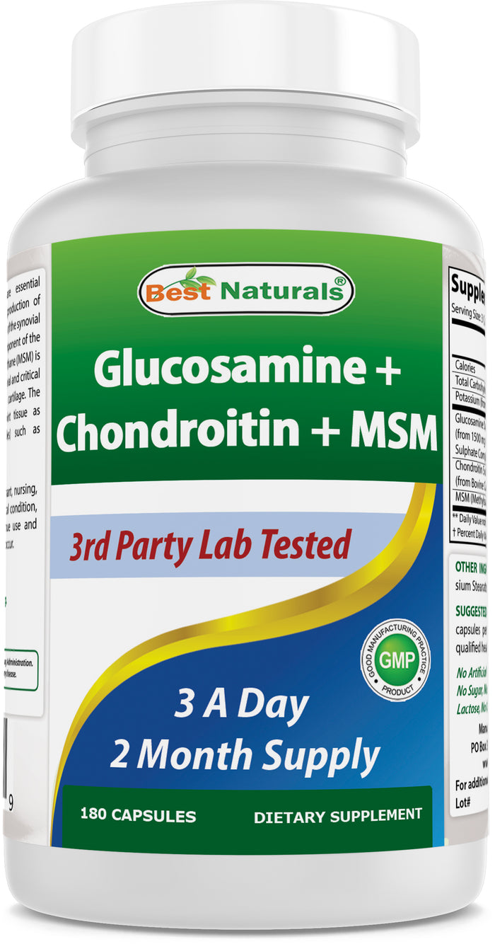 Best Naturals Glucosamine Chondroitin MSM Supplements, 2600 mg per Serving, 180 Capsules