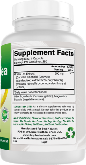 Best Naturals Green Tea Extract 500 mg 250 Capsules