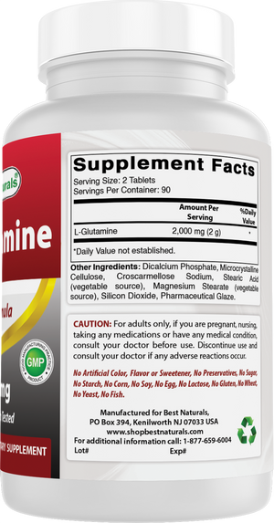 Best Naturals L-Glutamine 1000 mg 180 Tablets