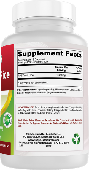 Best Naturals Red Yeast Rice 1200mg Per Serving 240 Capsules - Premium Formula - 3rd Party Lab Tested