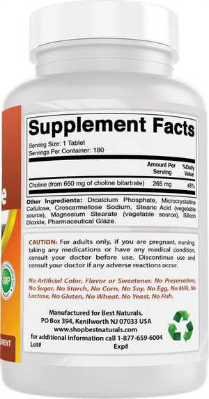 Best Naturals Choline Bitartrate 650 mg 180 Tablets