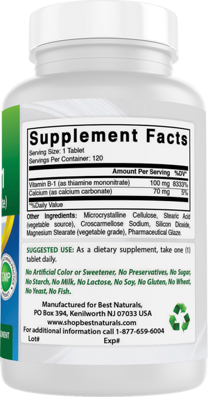 Best Naturals Vitamin B1 as Thiamine Mononitrate 100 mg 120 Tablets