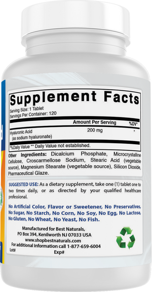 Best Naturals Hyaluronic Acid 200 mg 120 Tablets