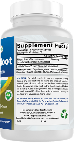 Best Naturals Konjac Root Glucomannan 2000 mg 180 Vegetarian Capsules