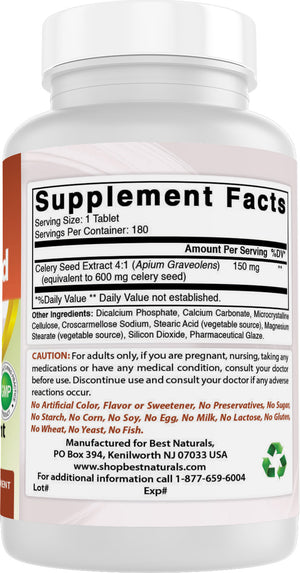 Best Naturals Celery Seed 600 mg 180 Tablets