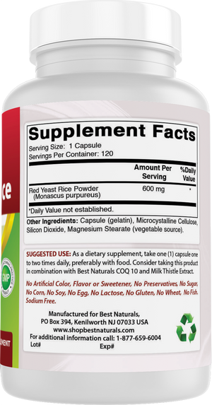 Best Naturals Red Yeast Rice 600 mg 120 Capsules