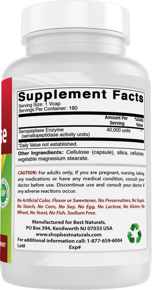 Best Naturals Serrapeptase 40000 SPUs 180 Vegetarian Capsules