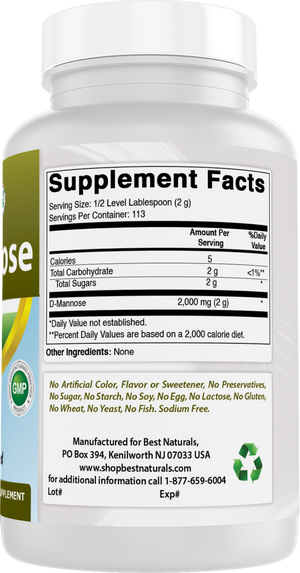 Best Naturals D-Mannose Pure Powder - Urinary Tract Cleanse Supplement - 8 OZ