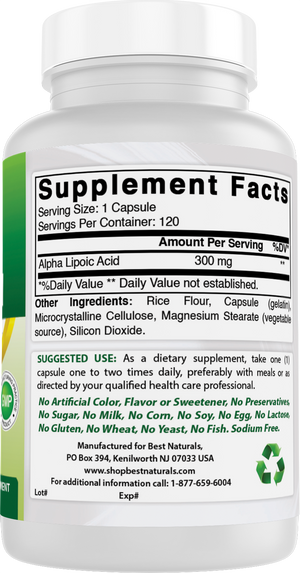 Best Naturals Alpha Lipoic Acid 300 mg 120 Capsules