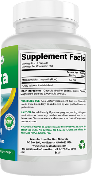 Best Naturals Maca 500 mg 250 Capsules