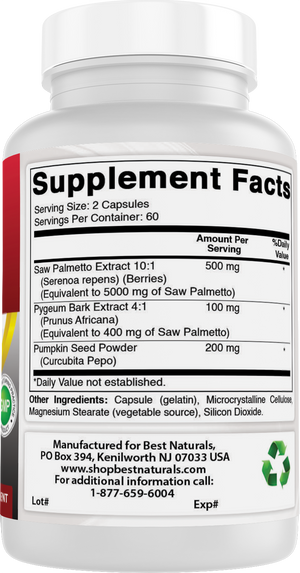 Best Naturals Saw Palmetto 10:1 Extract Prostate Supplements for Men - 120 Capsules - Made with Pygeum Bark 4:1 Extract & Pumpkin Seed Powder