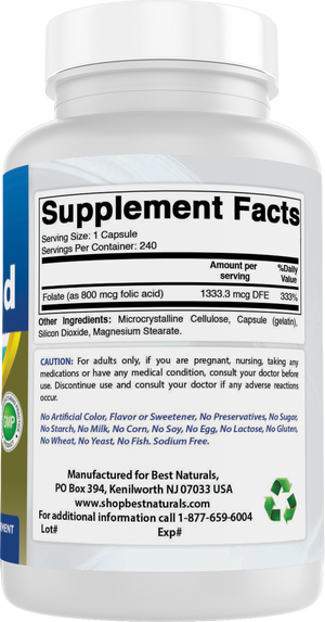 Best Naturals Folic Acid 800 mcg 240 Capsules
