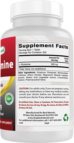 Best Naturals L-Glutamine 500 mg 250 Tablets