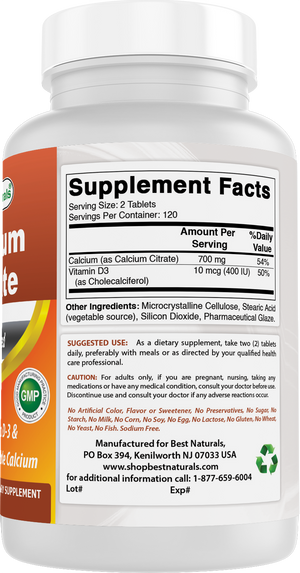 Best Naturals Calcium Citrate with Vitamin D3 240 Tablets