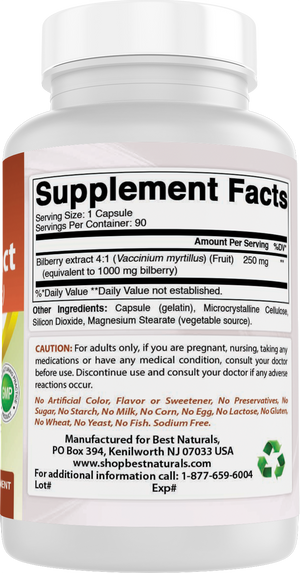 Best Naturals Bilberry Extract 1000 mg 90 Capsules