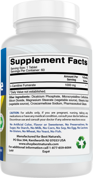 Best Naturals L-Carnitine 1000 mg 60 Tablets