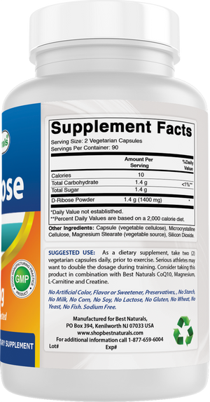 Best Naturals D-Ribose 700 mg 180 Vegetarian Capsules