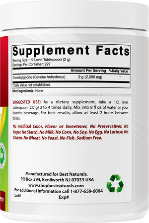 Best Naturals Betaine Anhydrous Trimethylglycine (TMG) Pure Powder 1 Pound