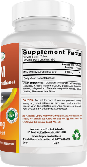 Best Naturals MSM 1500 mg 180 Tablets