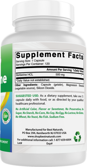 Best Naturals Berberine 500mg 120 Capsules - Supports Immune Function, Cardiovascular & Gastrointestinal Function