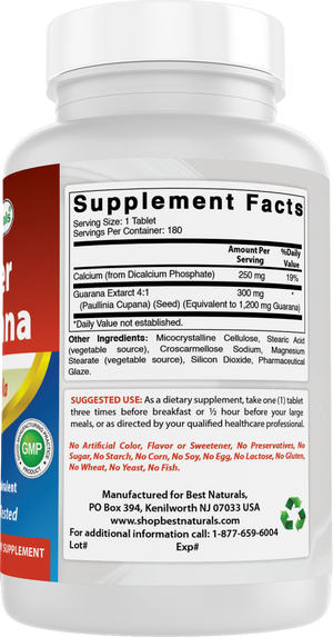 Best Naturals Super Guarana 1200 mg 180 Tablets