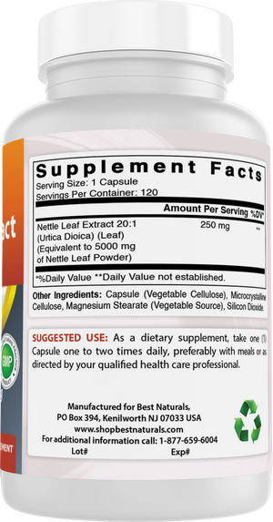 Best Naturals Nettle Leaf Extract 5000 mg Equivalent Per Serving- 120 Capsules