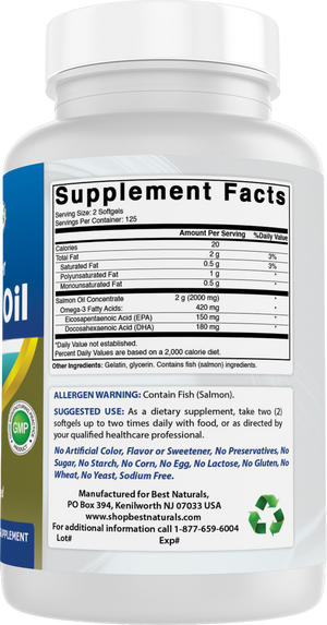 Best Naturals Salmon Oil 1000 mg 250 Softgels