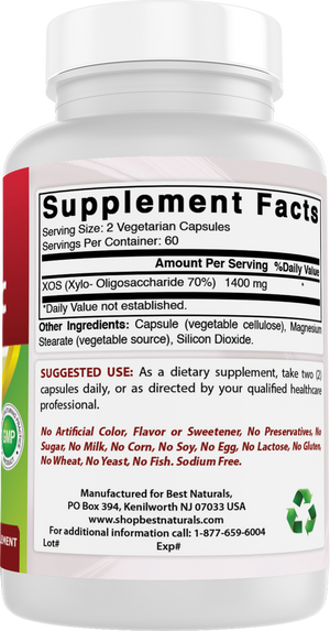 Best Naturals Prebiotics Fiber XOS (Xylo Oligosaccharide) 1400mg/ Serving 120 Vegetarian Capsules