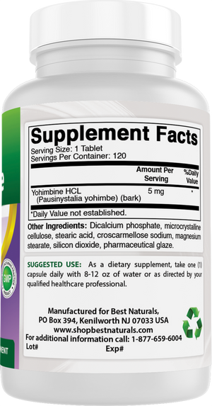 Best Naturals Yohimbe 5 mg 120 Tablets - Supports Fat Loss and Boosts Metabolism