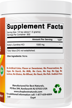 Best Naturals Acetyl L-Carnitine Premium Powder -1 LB -Gluten Free.