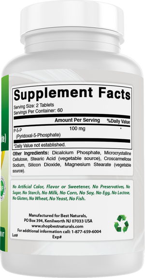 Best Naturals P5P Vitamin B6 (Pyridoxal 5 Phosphate) 100 mg/Serving - 120 Tablets - an Active Form of Vitamin B6.