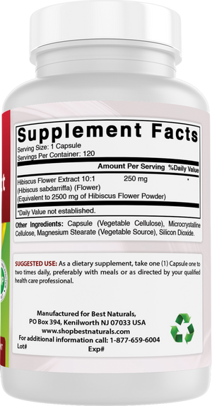 Best Naturals Hibiscus Extract 2500 mg Equivalent per Serving- 120 Capsules