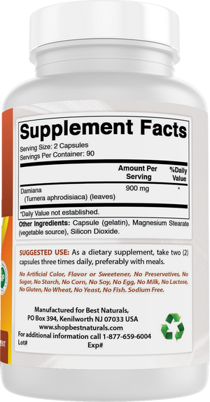 Best Naturals Damiana Leaves 450 mg 180 Capsules