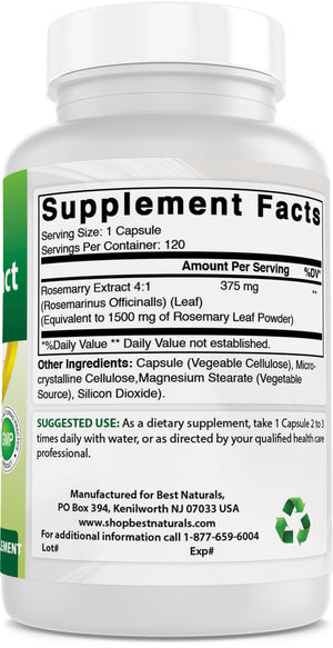 Best Naturals Rosemary Extract 1500 mg Equivalent Per Serving- 120 Capsules