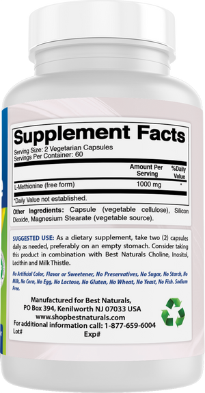 Best Naturals L-Methionine 500 mg 120 Veggie Capsules