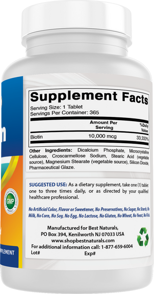 Best Naturals Biotin 10000 mcg 365 Tablets
