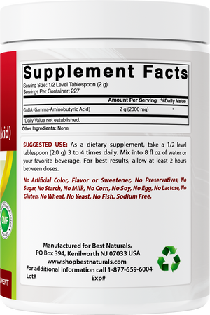 Best Naturals GABA (Gamma Aminobutyric Acid) Pure 1 Lb Powder